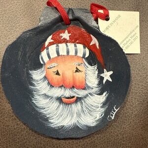 Christmas Spirit Shop Hand Painted Seashell Of Santa Ornament Signed‎ By Carr.